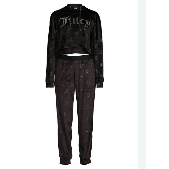 Juicy couture velour crop hoodie & jogger set jc logo embossed sz xL nwt - Picture 1 of 15